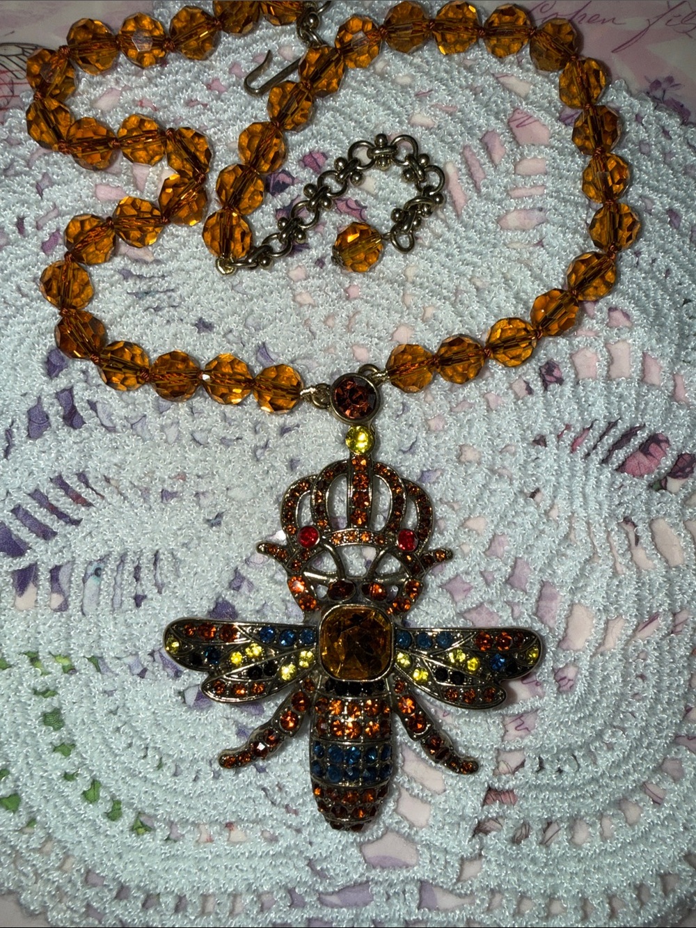 Heidi Daus Amber Crystal Bee Pendant Necklace with Multicolor Rhinestones